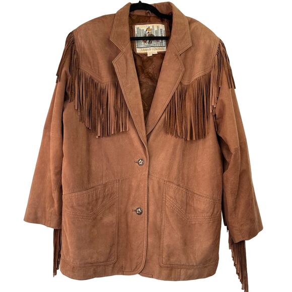 Urban Cowboy Men's Brown Leather Fringe Western Jacket Size Large - Picture 1 of 9